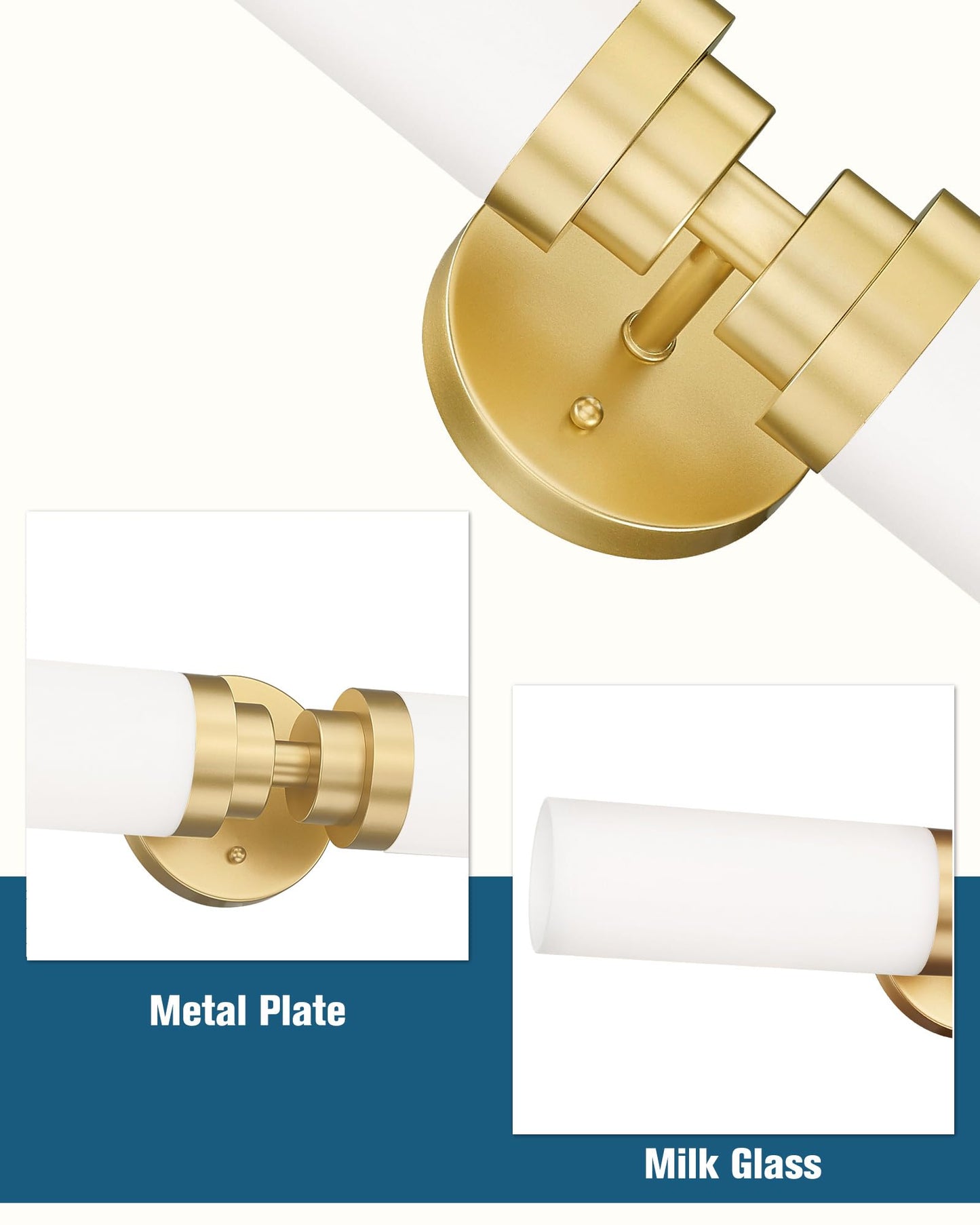 Emak 22 Inch Gold Bathroom Light Fixtures Over Mirror, 2 Light Bathroom Vanity Light with Milk Glass Shade, Modern Wall Sconce Set of Two for Bath, Hallway, VL085-GDL-ML-2-2PK