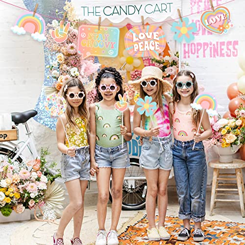 Cheereveal Groovy Party Decorations - 30 Pcs Groovy Photo Booth Props, Retro Boho Girl Party Supplies, Hippie Party Decora...