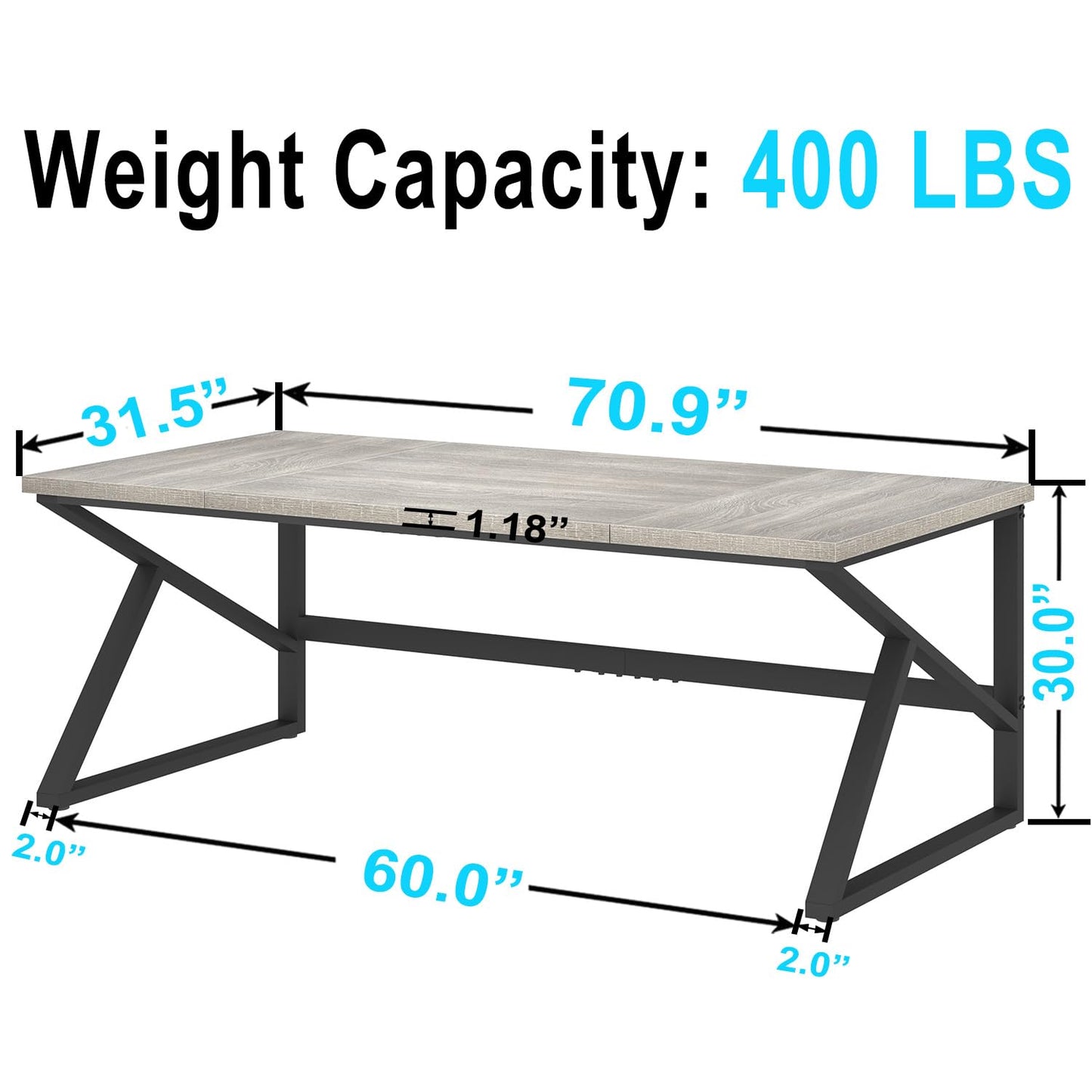 HSH 70 Inch Long Grey Desk, Large Home Office Computer Desk for 2 People, Industrial Wood and Metal Executive Work Writing Study Gaming Desk Table, Modern Bedroom Simple PC Laptop Desk Double Desk