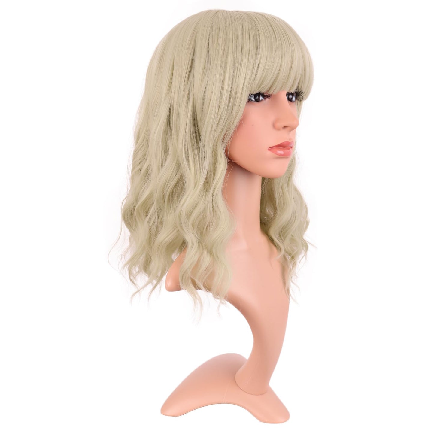 MapofBeauty 14 Inch/35 cm Short Wavy Curly Women Fresh Bright Synthetic Ordinary Flat Bangs Bob Wig (Blonde)