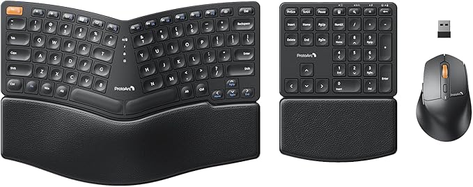 ProtoArc Ergonomic Keyboard Mouse, EKM04 2.4GHz USB Wireless Ergo Keyboard Mouse Combo with Separate Numeric Keypad, Split...