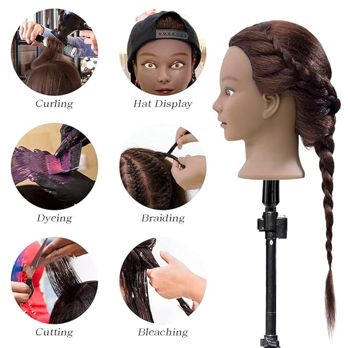 FABA 100% Real Hair Mannequin Head with Hair Doll Head Styling 20"-22" Cosmetology Manikin Practice Head Hairdresser Doll Head for Dyeing Cutting Braiding with Clamp Stand