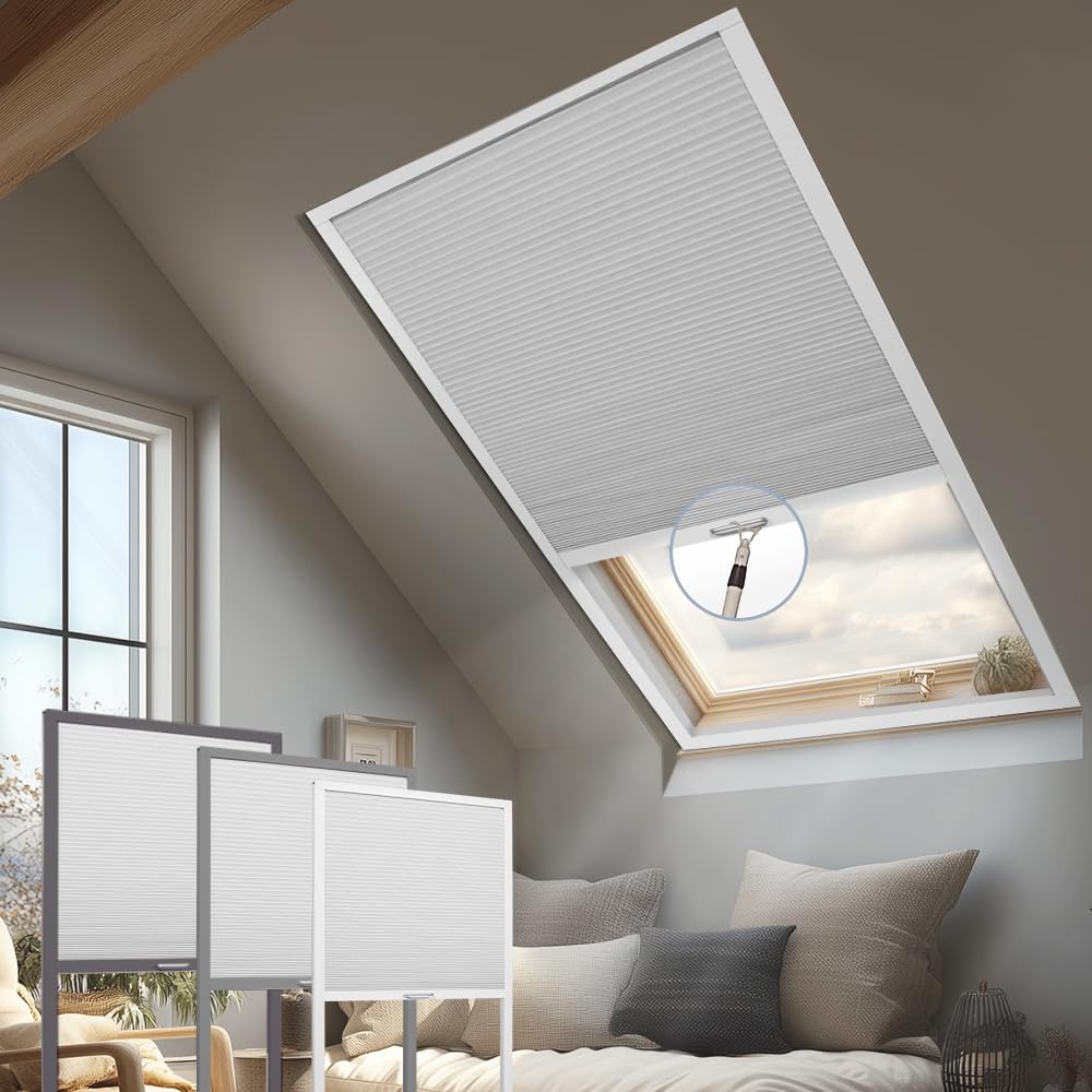 BERISSA Blackout Skylight Shade for Windows,Cordless Cellular Blinds for Ceiling,Honeycomb Blinds for Roof Home Office,Thermal Insulated,UV Protection,Noise Reduction, Custom Size,White
