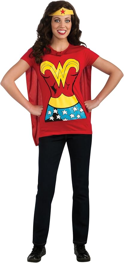 Rubies Women's DC Comics Wonder Woman T-Shirt with Cape and Headband