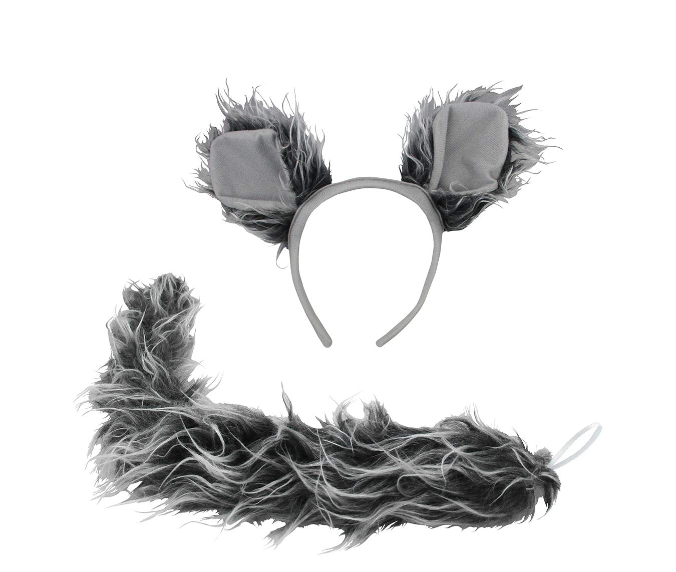 Nicky Bigs Novelties Gray Werewolf Costume Kit Big Bad Wolf Ears Headband Tail and Nose Mask Set Faux Fur Halloween Cosplay Accessory for Adults One Size Fits Most