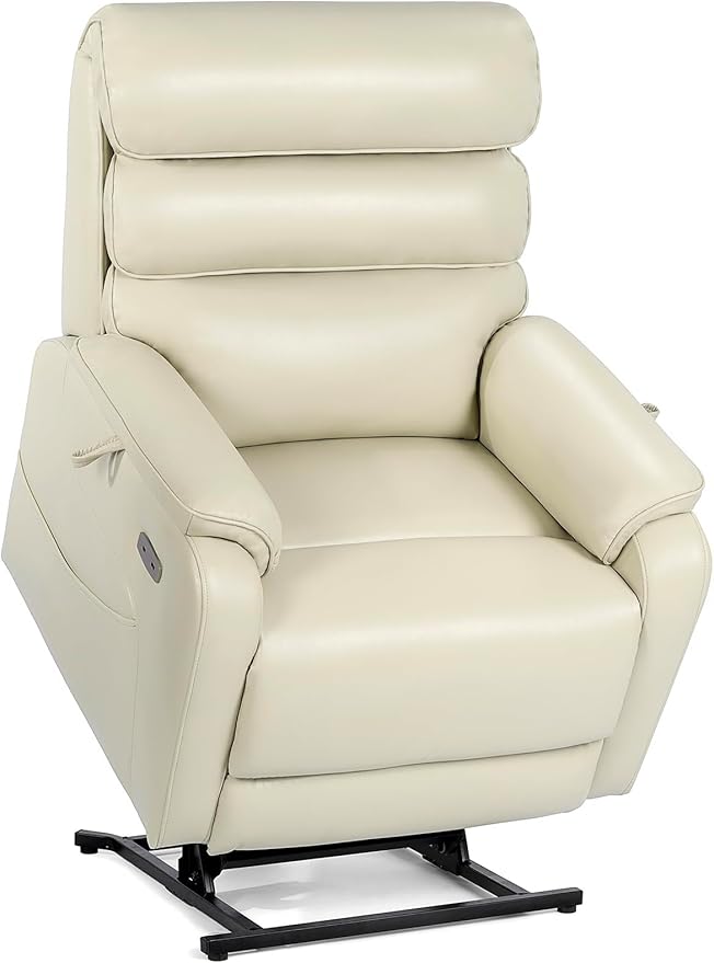 EONIX Wide Lay Flat Power Lift Recliner Chair for Elderly, 400lbs Heavy Duty Lift Chairs with Heat and Massage Charging Ports, Oversized Dual Motor Power Recliner for Adults, LRY004063, Cream White