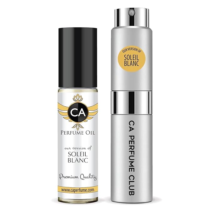 CA Perfume Duo Impression of Soleil Blanc For Women And Men Perfume Layering Set Long Lasting Travel Size EDP + Body Oil Roll-On Bottle 0.27 Fl Oz+0.33 Fl Oz