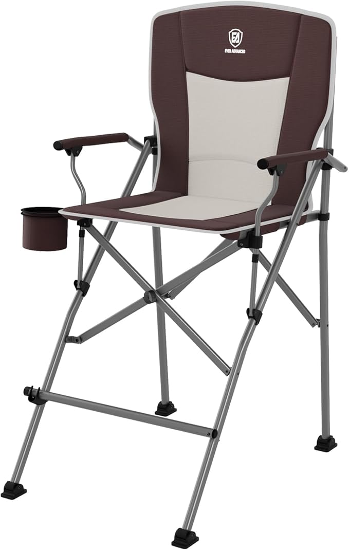 EVER ADVANCED Tall Folding Chair 31", Portable Directors Chair, Bar Height Camping Chair with Carry Bag and Footrest, Armrest, Heavy Duty Supports 300 Lbs Red