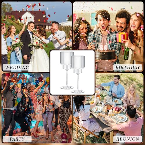 24PCS Ribbed Plastic Wine Glasses - 12oz Unbreakable Wine Glasses with Stem, Disposable Clear Plastic Champagne Cups with ...