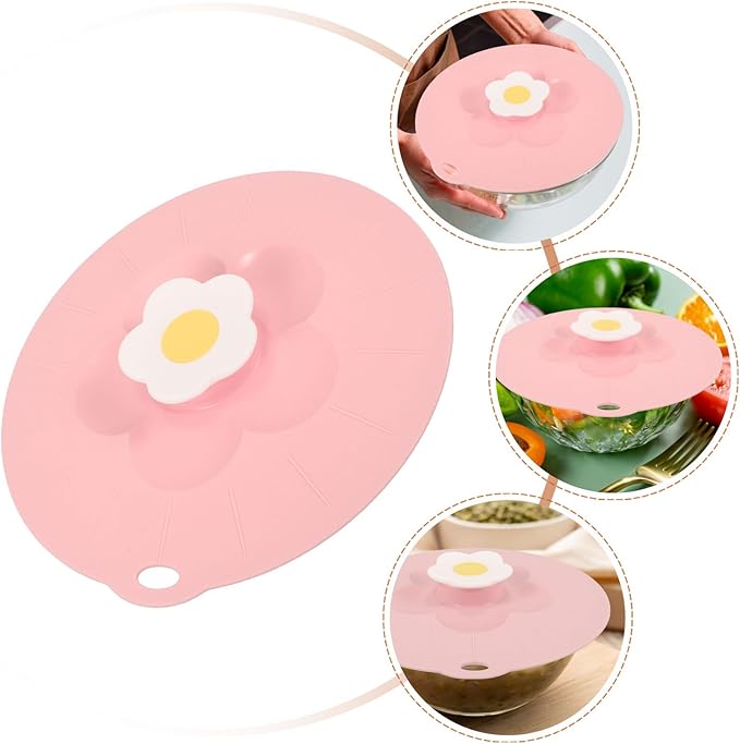 Reusable Silicone Lid Pink Flower Design Stretch Bowl Cover for Microwave Food Storage Refrigerator and Freezer Safe Flexible Kitchen Silicone Lid for Pots and Glassware