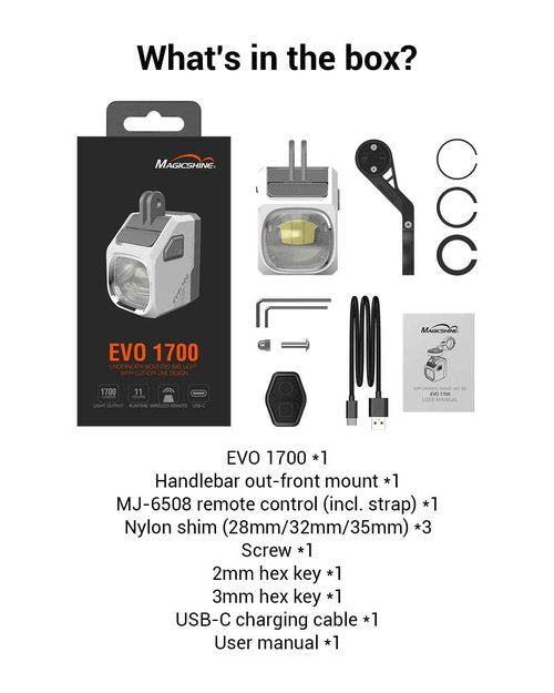 Magicshine EVO 1700 Underneath Mounted Bike Lights for Night Riding,USB-C Rechargeable Bike Headlight, IPX 6 Waterproof Bike Front Light for Road Urban Cyclists