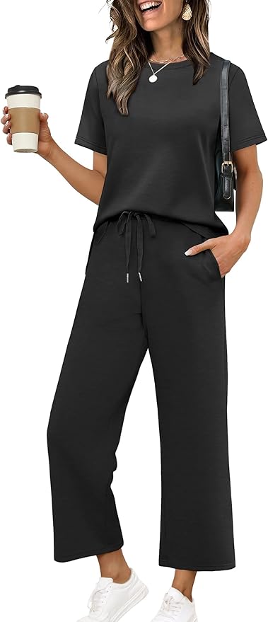 XIEERDUO Women's Side Slit Lounge Sets 2026 Fashion 2 Piece Travel Outfits Cozy Loungewear Wide Leg Tracksuits S-3XL