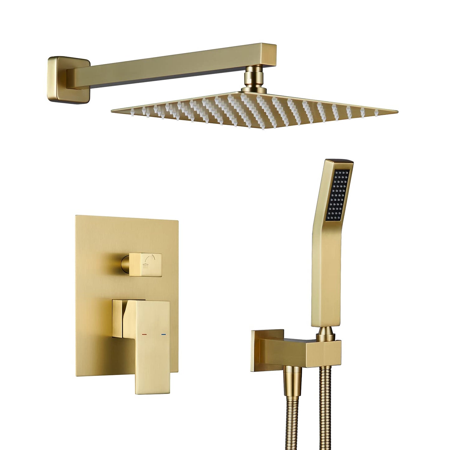 Artiqua Shower System 10 Inches Rain Shower Combo Set Brushed Gold Wall Mount Faucet Bathroom Faucets with Rainfall Shower Head and Hand Shower