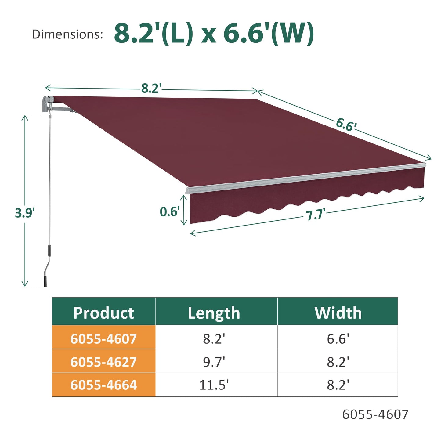 MCombo Patio Awning 8x7 Feet Sunshade Canopy for Manual Retractable Awnings, 4607 (Burgundy, 8x7ft)