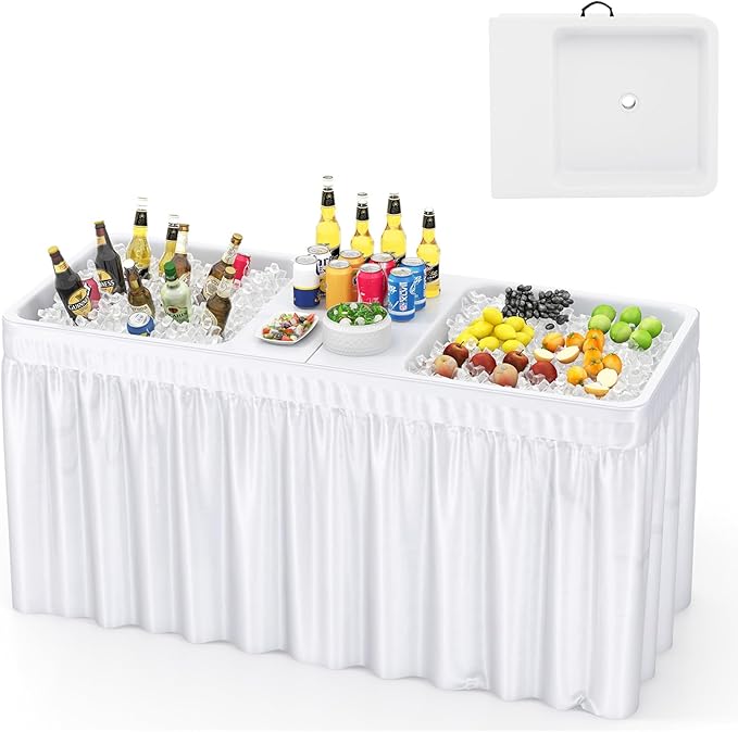 Giantex 5 FT Folding Ice Table with Double Sinks and Drains, Portable Ice Cooler Table with Removable Skirt, No Assembly, ...