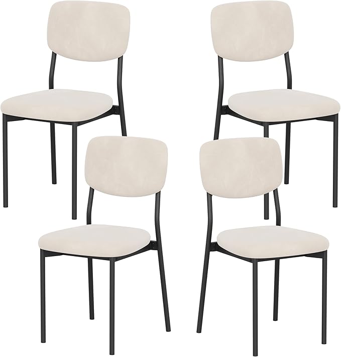 Einhomn Upholstered Dining Chairs Set of 4, Stackable Modern Dining Room Chairs, Kitchen Chairs w/Soft Velvet Backrest & Sturdy Metal Legs for Restaurant, Living Room, Cream Beige