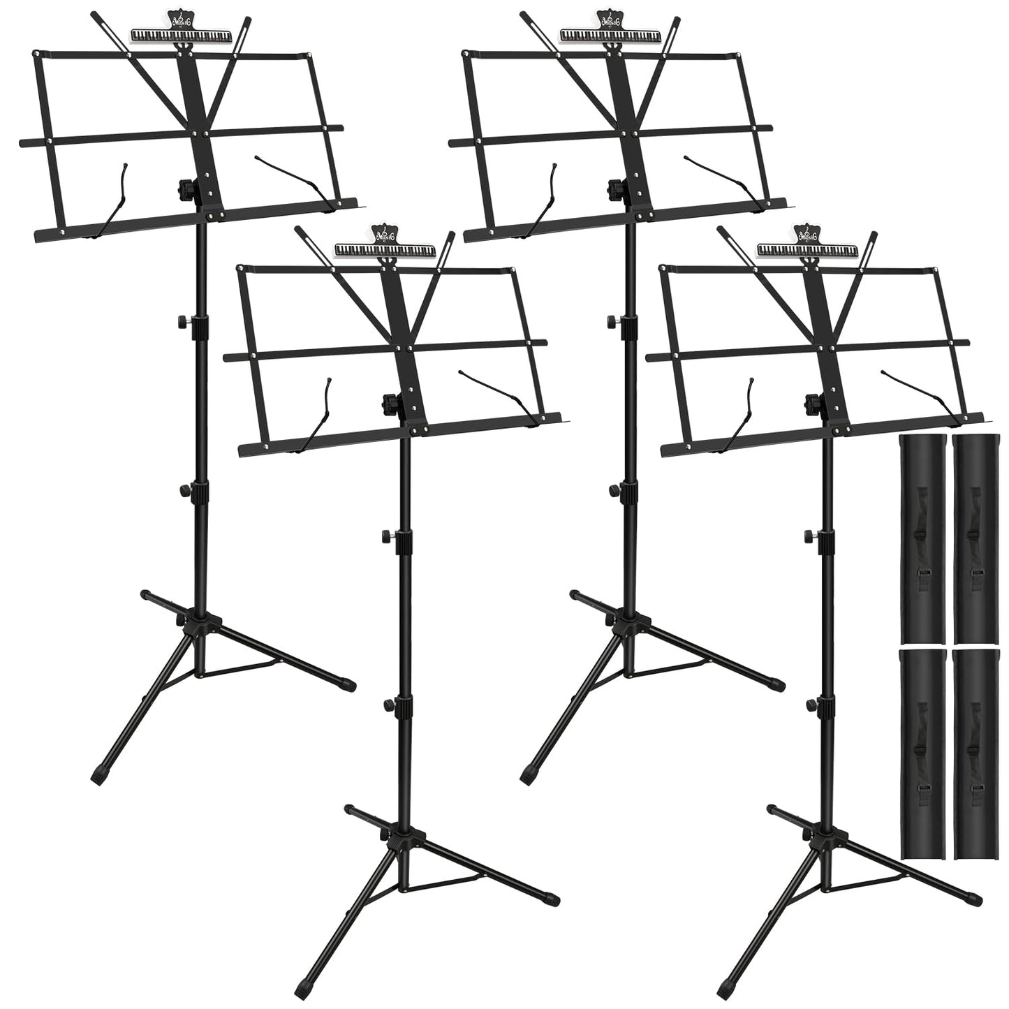 4 Pack Music Stand, 2 in 1 Dual-Use Folding Sheet Music Stand, Lightweight Portable Adjustable Desktop Book Stand with Music She