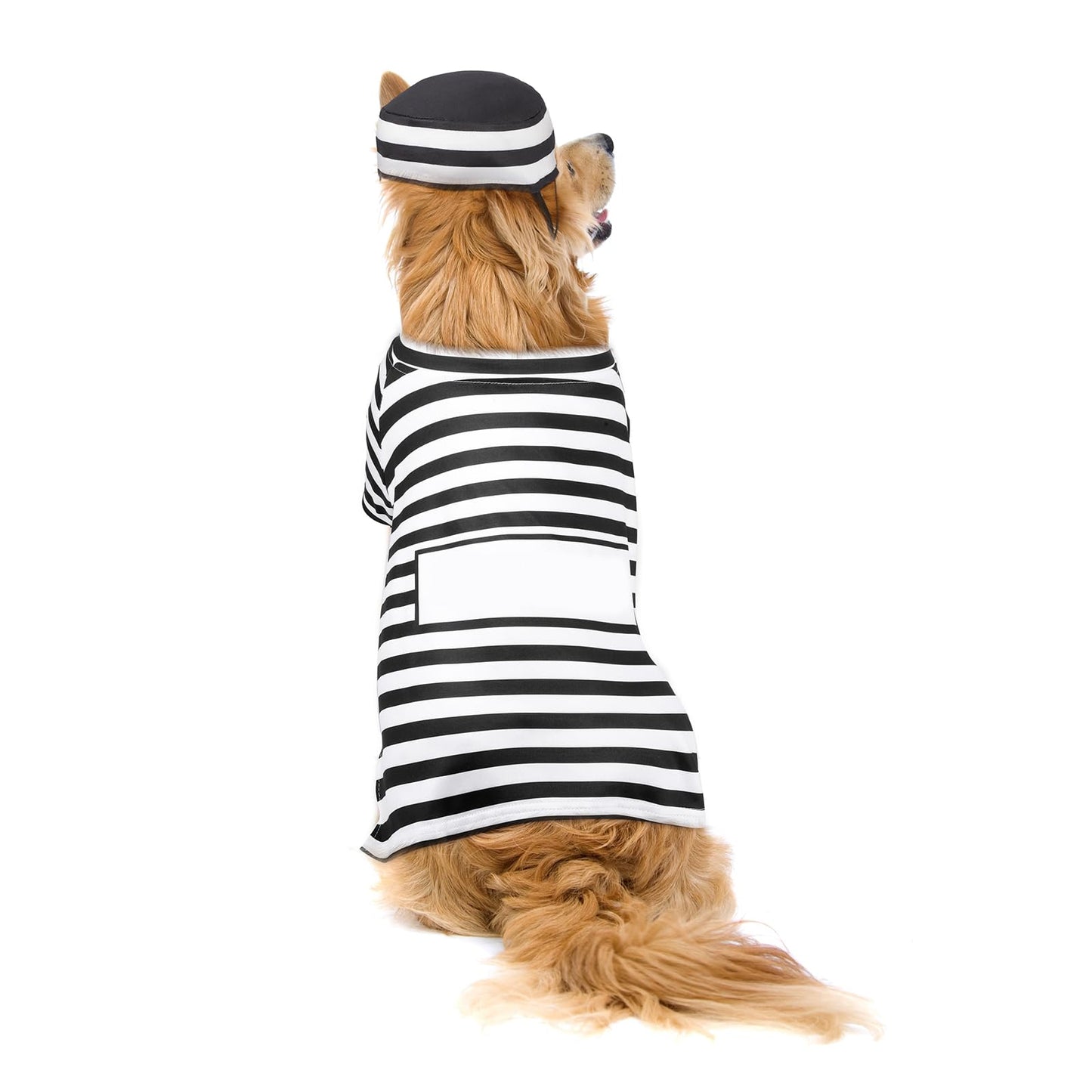 Shihanee Funny Dog Prisoner Costumes Halloween Prison Pooch Shirts Washable Dog Hat and Card for Halloween Puppy Pet(X-Large)