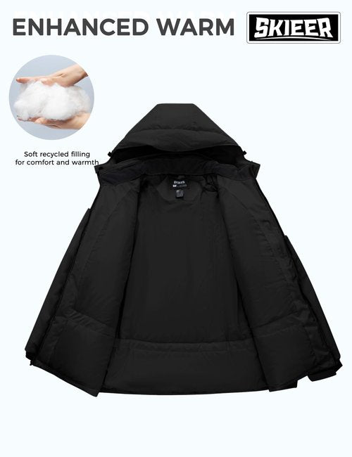 Skieer Men's Plus Size Waterproof Ski Jacket Big&Tall Warm Winter Coat with Hood (Black,5X)