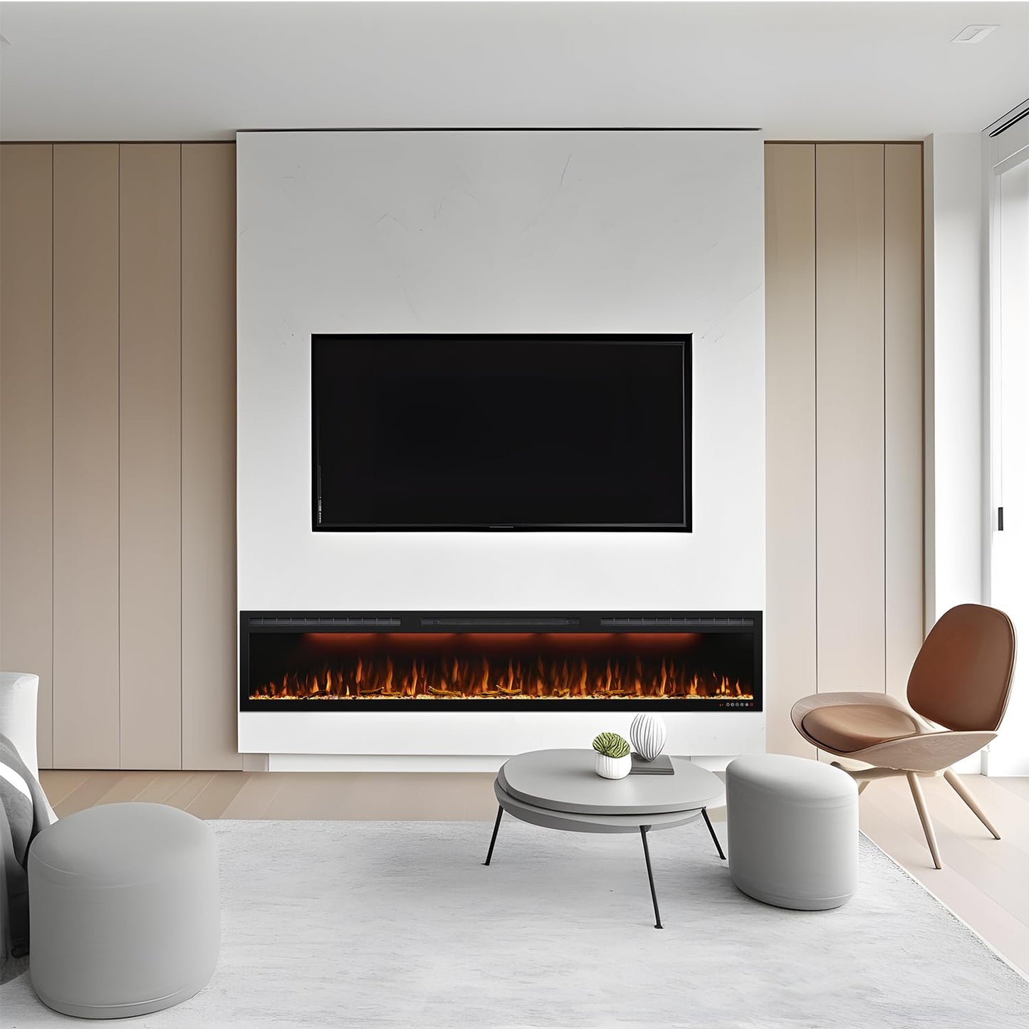 Mystflame Electric Fireplace Recessed 88 Inches, Insert And Wall Mounted Slim Fireplace With 750/1500 Watt Heater, Log & Crystal
