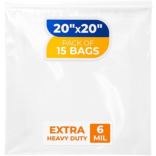20" x 20" Extra Large Zip Seal Lock Bags, 6 Mil (Pack of 15) – Heavy-Duty Reclosable Plastic Bags – Clear, Resealable, Waterproof – For Storing and Organizing Clothes, Jewelry, and Travel