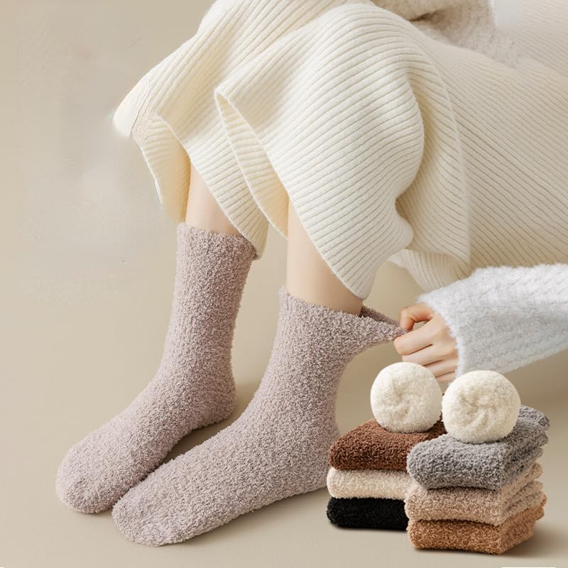 Kelabia Women Fuzzy Warm Fluffy Thick Slipper Aesthetic Fleece Long Socks (7 Pair, Onesize)