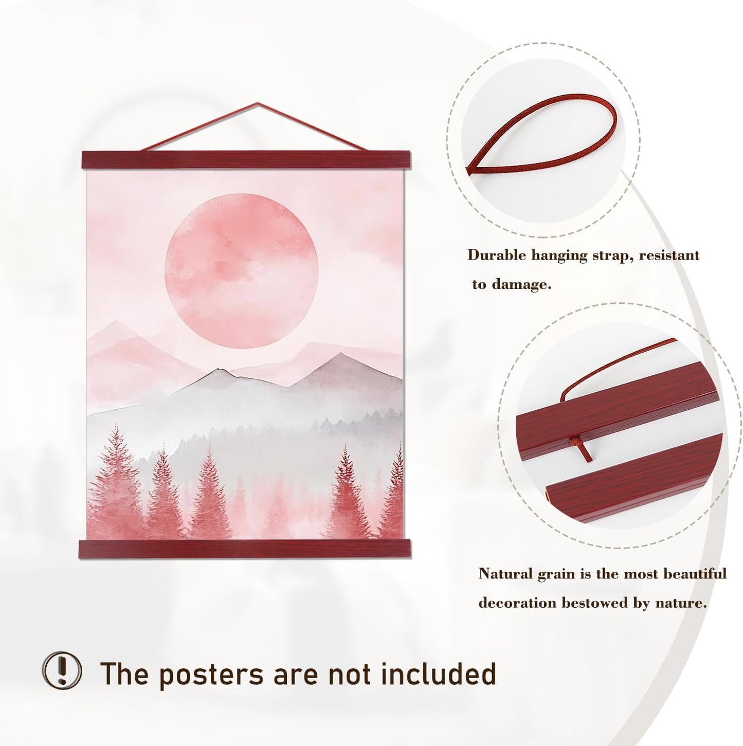 Artmag Magnetic Poster Hanger Frame, 19x19 19x13 19x25 Light Wood Wooden Magnet Canvas Artwork Print Poster Hangers Frames Hanging Kit (Mahogany, 19")