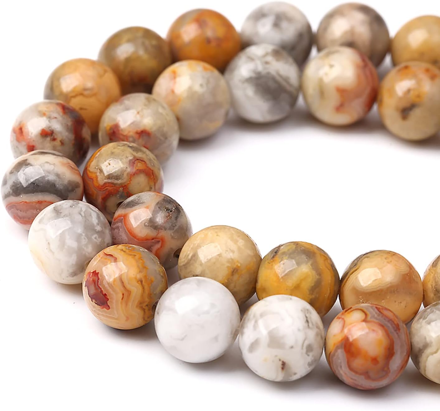 60pcs 6mm Natural Stone Beads Crazy Lace Agate Gemstone Round Loose Beads for Jewelry Making DIY Bracelet Necklace