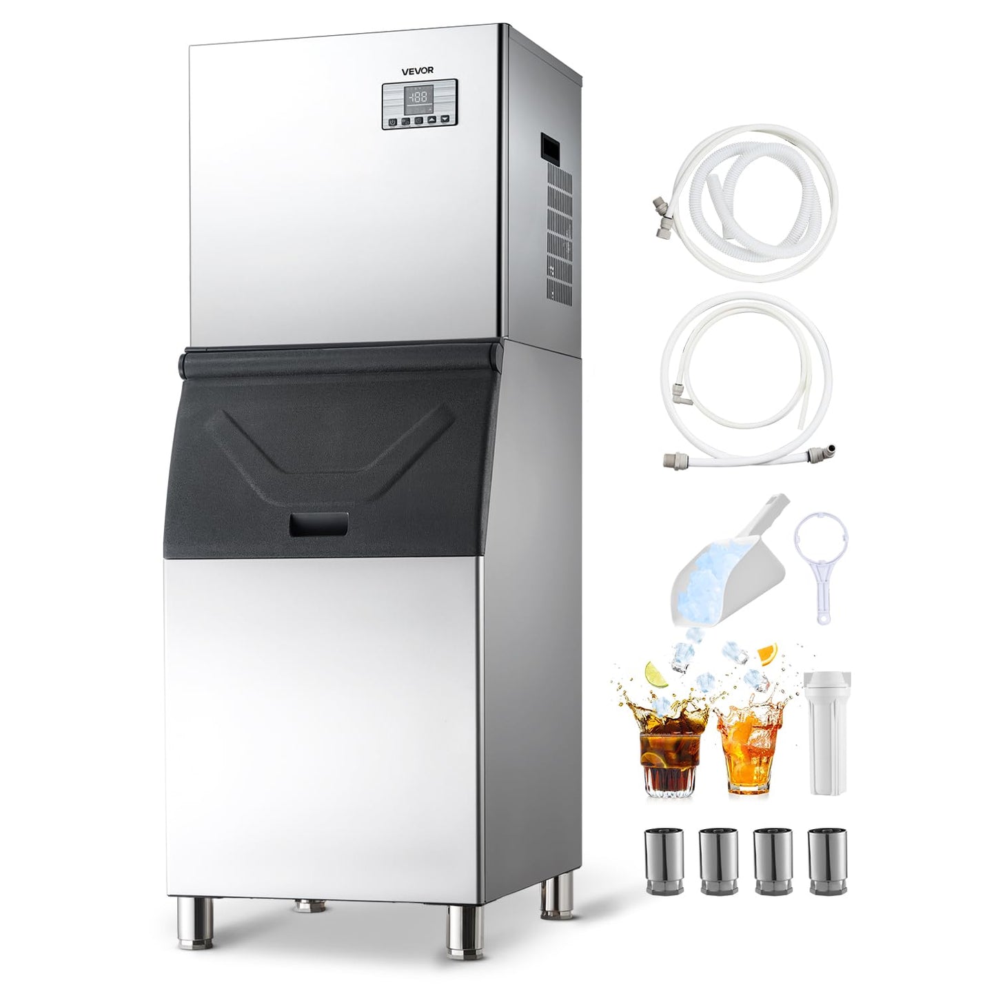 VEVOR Commercial Ice Maker Machine, 400LBS/24H Ice-Making Machine with 300LBS Stainless Steel Storage Bin, Auto Self-Cleaning Ice Maker with Touchscreen for Bar Cafe Restaurant Business Commercial