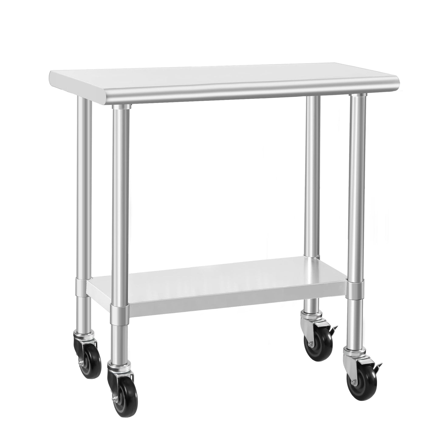 HARDURA Stainless Steel Commercial Table Prep & Work Table with Casters Heavy Duty Metal Table with Wheels NSF 430 18×36 Inches
