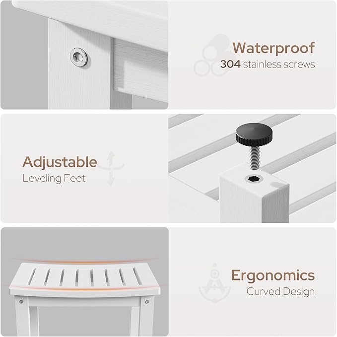 Psilvam Poly Lumber Shower Bench, Shower Stool with Storage Shelf, Shower Benches for Inside Shower Water Resistant & Non-Slip Design Shower Chair Seat for Bathroom, Living Room (White)