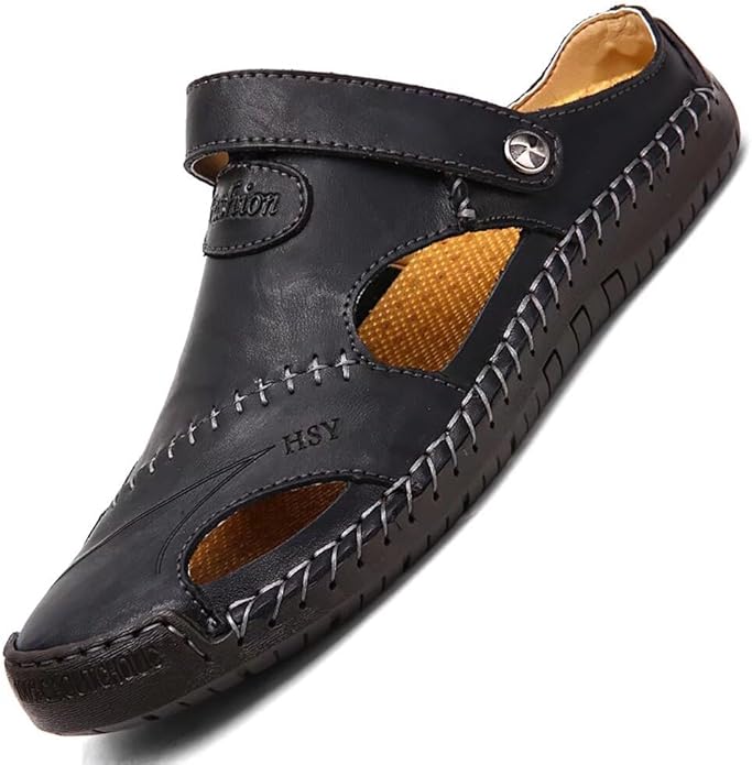 NANXIN&LOVE Mens Casual Leather Sandals Summer Beach Slipper Mens Comfort Outdoor Shoes Fashion Lightweight Trail Water Sa...