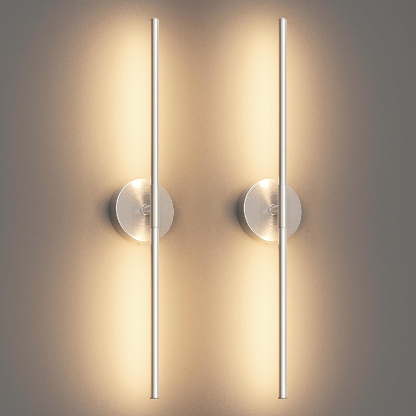 Coinmit 28In Sand Nickel Wall Sconces Set of Two Hardwired 3000K LED Modern Vanity Light 360° Rotatable for Living Room Bedroom Bathroom(2 Pack)