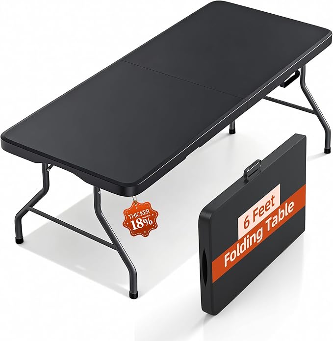 6FT Folding Table with Carrying Handle: Upgrade Thickened Heavy Duty Portable Foldable Table | Perfect Plastic Tables for ...