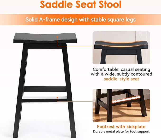 PayLessHere Bar Stools Set of 2, Saddle Stools 30 Inch Heigh, Bar Chairs Seat with Footrests and Industrial, Kitchen Counter Stools for Restaurant, Bistro Bar and Home Dining