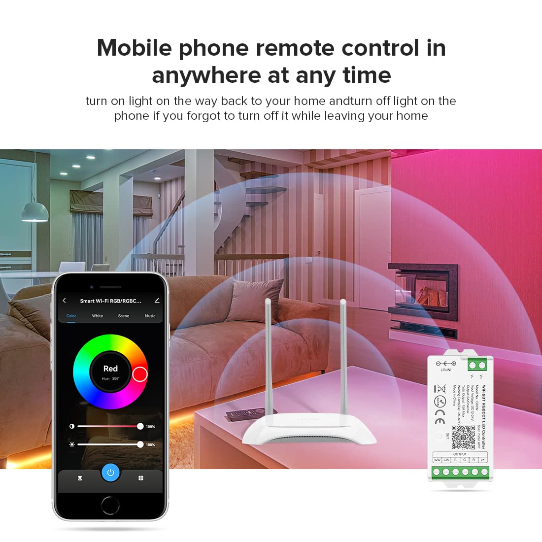 BTF-LIGHTING C05W RGBCCT PWM SMD FCOB (+ R G B C W) 6PIN LED Strip 2.4GHz Tuya WiFi Group Controller Alexa Google Home Control Match with WR01RF RC03RFB RC04RFB RC05RFB Remote
