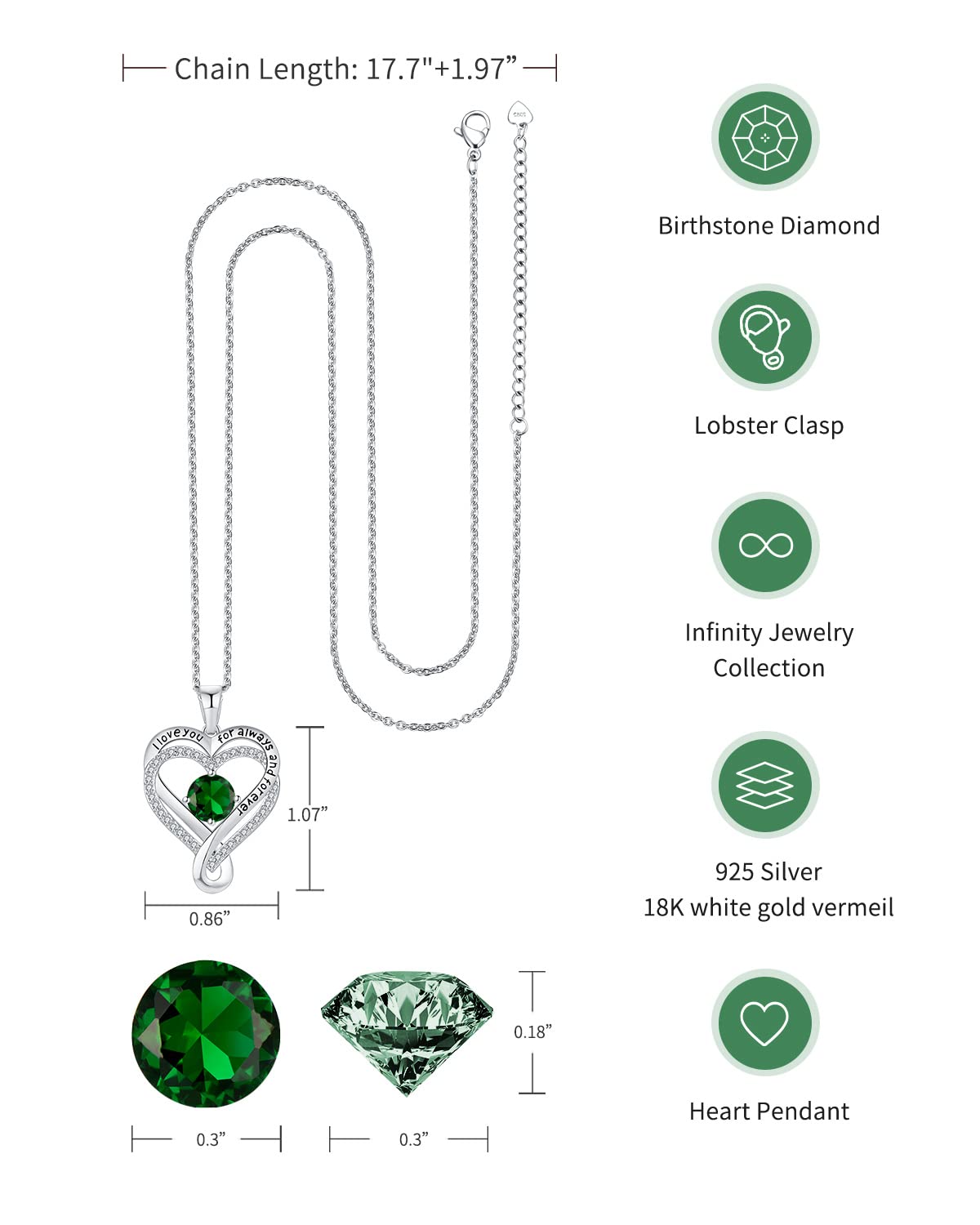 Gifts for Women Wife Infinity Heart Emerlad Birthstone Jewelry for Women Anniversary for Wife Birthday Gift Ideas for Girlfriend