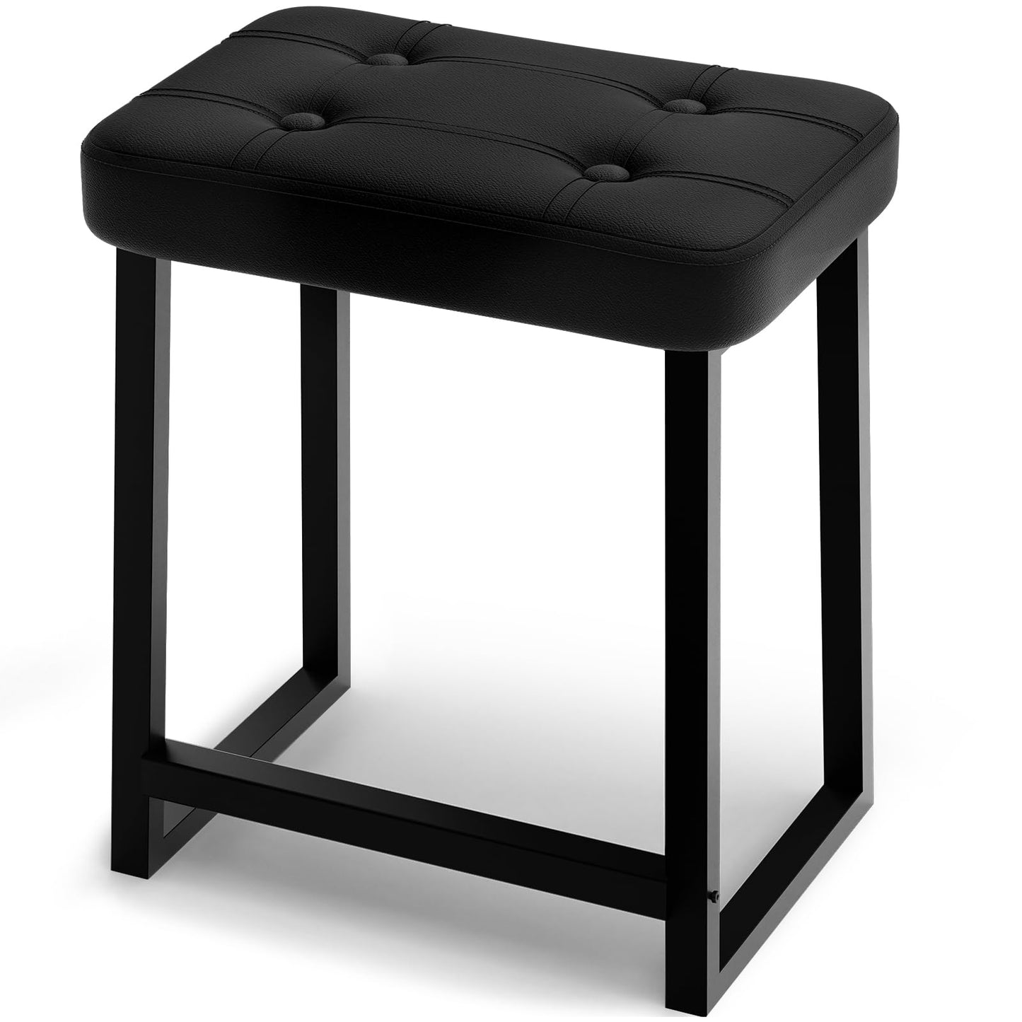 iTsst Vanity Stool Chair, Makeup Stool for Vanity,Small Ottoman Footrest for Living Room, Bathroom, Bedroom, Entryway, Offices，Leather &Metal Legs with Anti-Slip Feet, Black