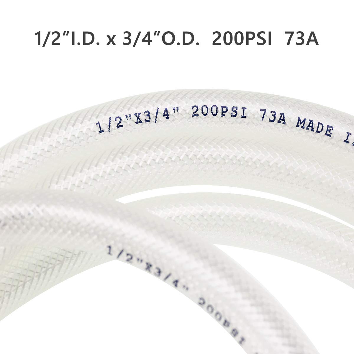 1/2" ID x 3/4" OD - 10 Ft High Pressure Braided Clear PVC Vinyl Tubing Flexible Vinyl Tube, Heavy Duty Reinforced Hose Tubing, BPA Free and Non Toxic