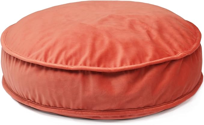 YIUOR Velvet Floor Pillows Round Chair Cushion Couch Throw Pillow Soft Pouf Seat Mattress Bean Bag for Reading Nook Play Room (19.7",Brick Red)