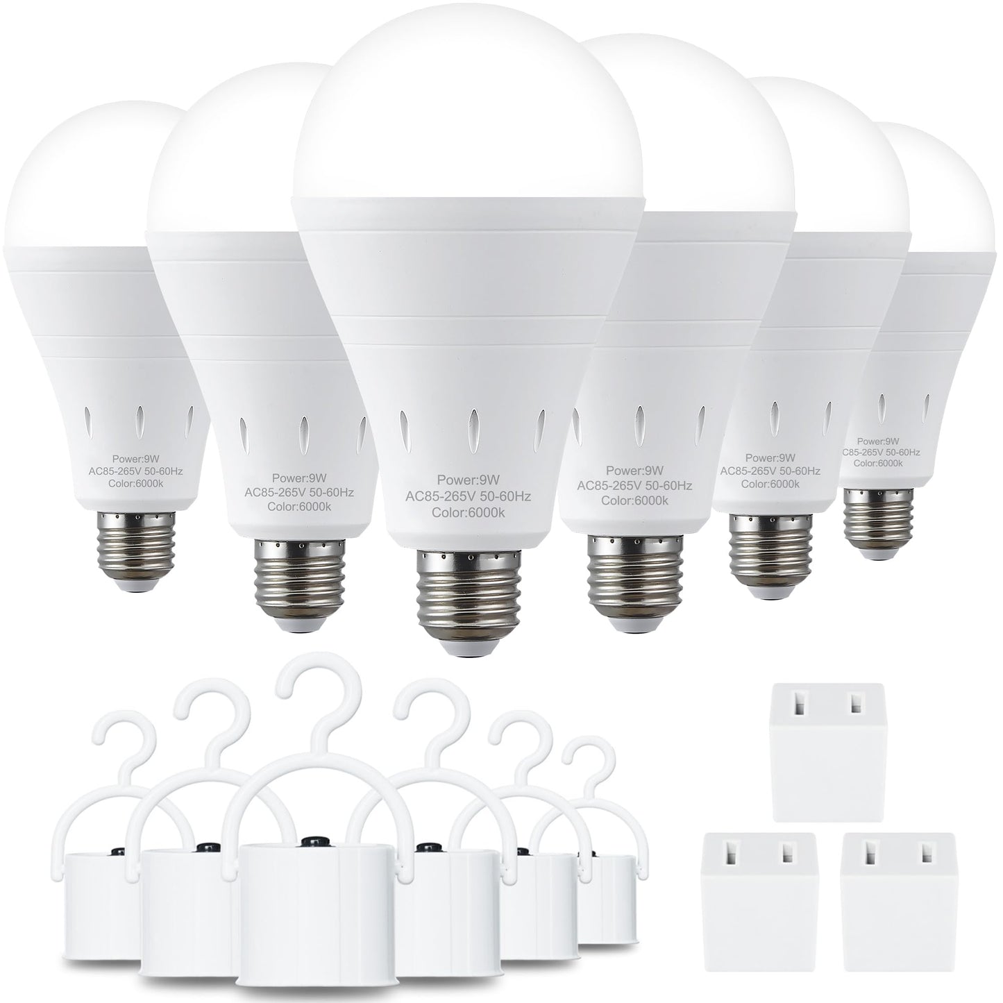 DEBAOBULB 6 Pack Rechargeable Emergency Light Bulbs, Battery Powered LED Light Bulb 6000K Daylight E26 120 Volt 9W 60W Equivalent with 1200mAh for Home Power Outage Camping Hurricane