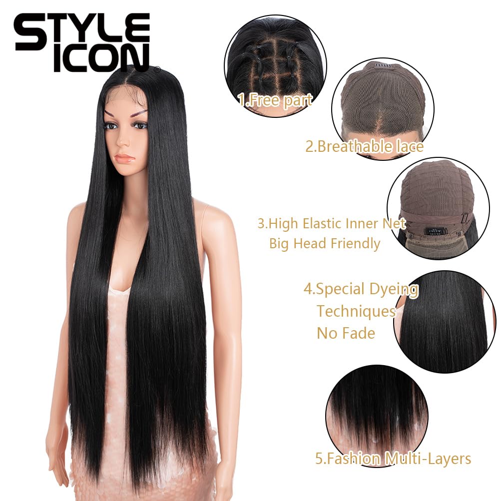 Style Icon 36    Super Long 13x4 Lace Wig Easy-360 Lace Frontal Wigs Free Part Lace Front Wigs with Baby Hair (36, 1B)