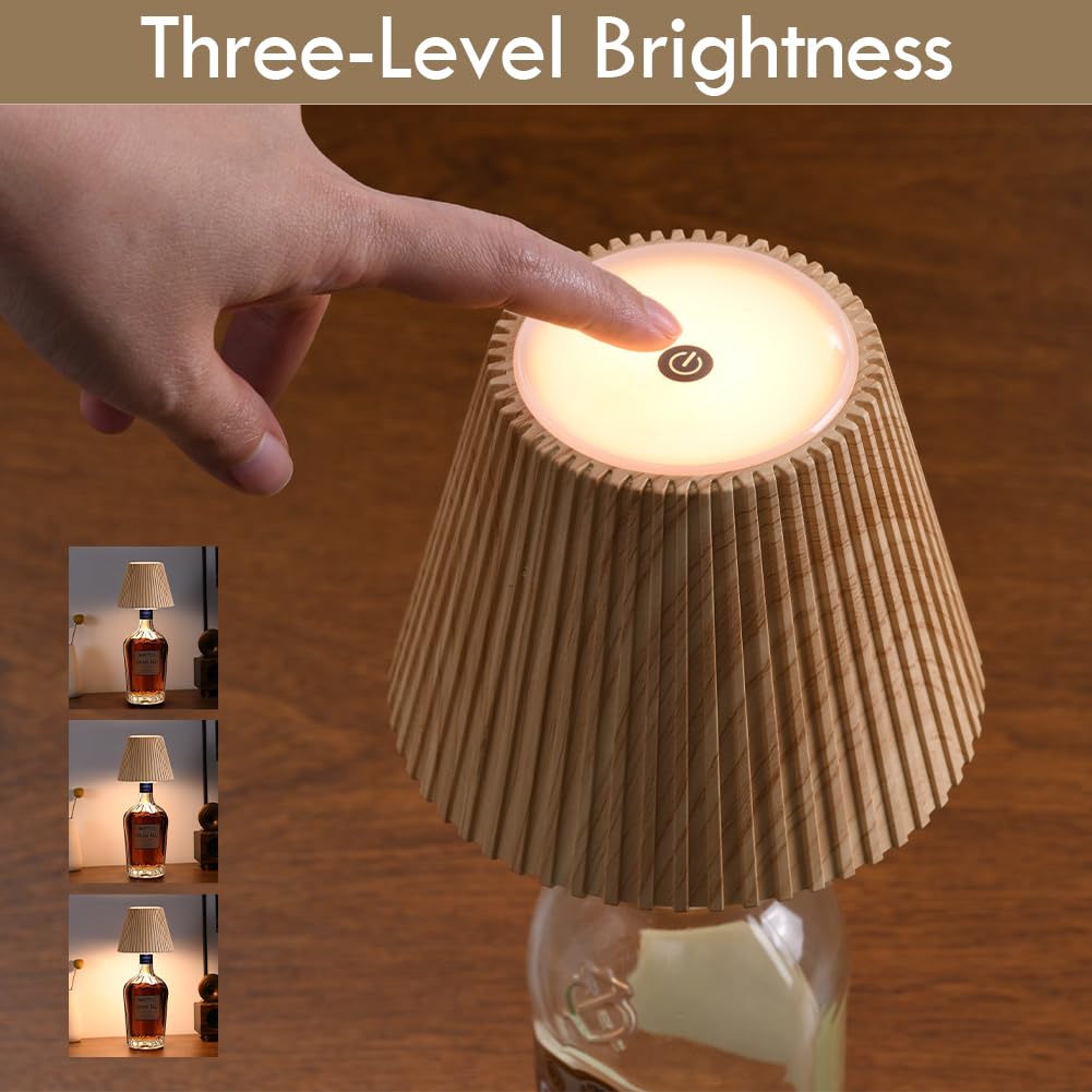 WILIT Wireless Bottle Lamp Shades for Table Lamps, 3 Level Brightness Bar Lights for Home Bar, Rechargeable Cordless Lamp for Bedroom Bar&Restaurant, Modern Wine Bottle Light, Gifts for Women