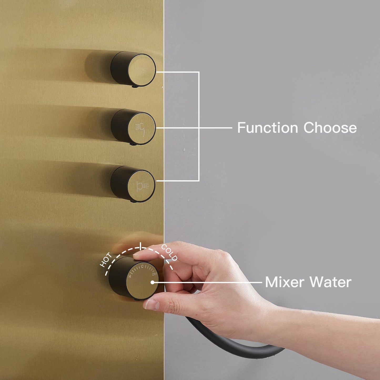 BWE 3 IN 1 Shower Panel Stainless Steel Shower Panel Tower System Rainfall Shower Head with Handheld Shower and Rain Massage Body Jets Wall Mount Shower System,Brushed Gold
