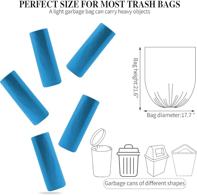 5 Rolls Small Trash Garbage Bags, 4 Gallon Strong Thin Material Disposable Kitchen Garbage Bags, Durable Plastic Trash Bags for Office Home Bedroom Garden Waste Bin, 100 Counts (Blue)
