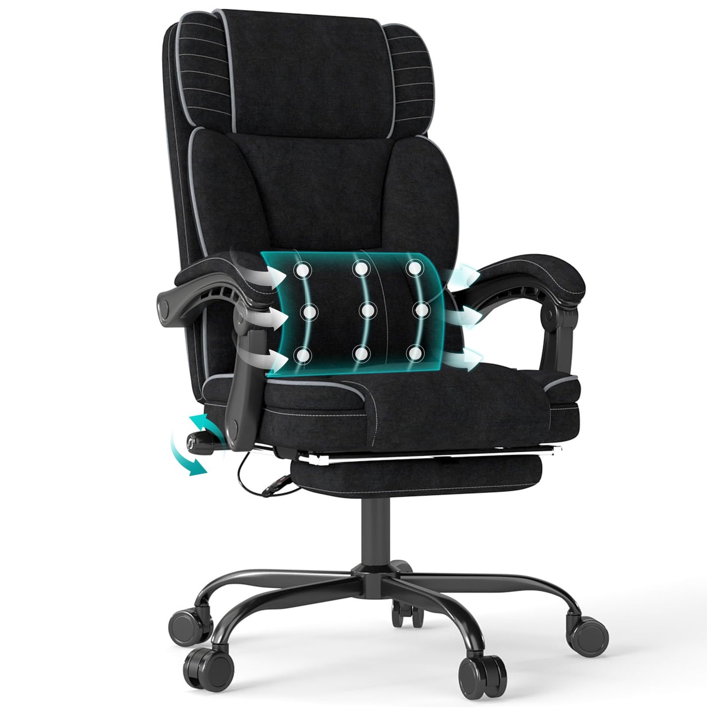 Executive Office Chair with Footrest, Ergonomic Reclining Computer Desk Chair with Adjustable Lumbar Support, 360° Swivel, Breathable Fabric, 400lbs Capacity for Home & Office