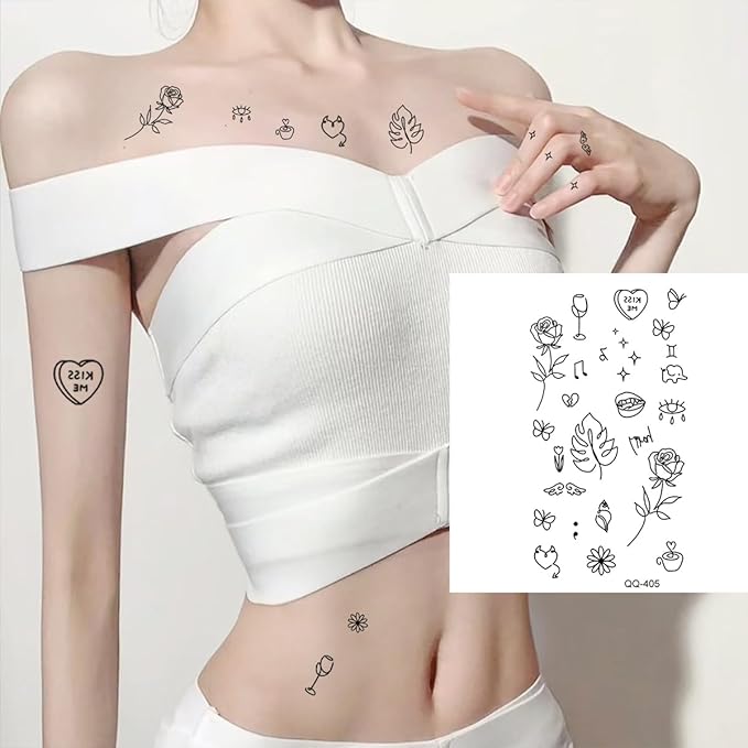 Waterproof Temporary Tattoos, Realistic Designs - 10 Pcs Set, Various Solid Color Floral Patterns