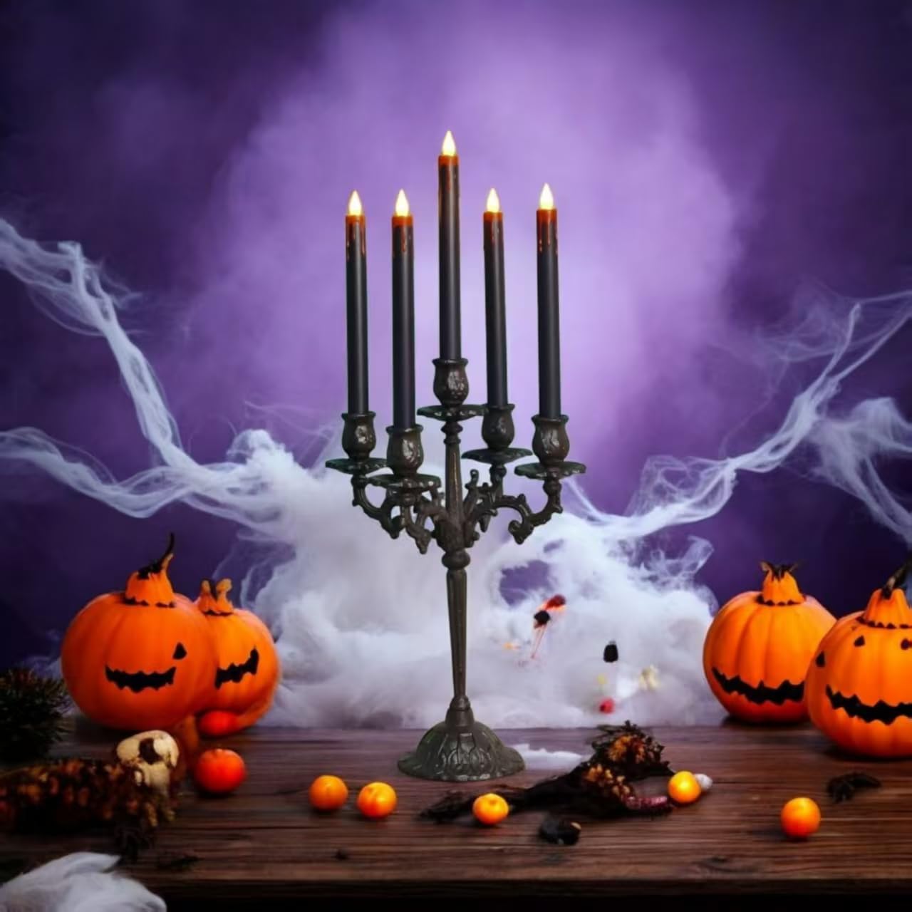 VICANBLE Halloween LED Flameless Taper Candles Black Red Drip with Remote Timer, 6 Pcs Candlesticks with 3D Flickering Flame for Home Fall Indoor Decorations(0.85 x 10.6 Inches)