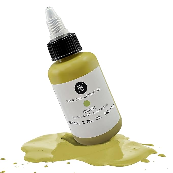 Narrative Cosmetics Flesh Tone Alcohol Airbrush Paints - 2 fl oz, Skin Safe, Quick Dry, Waterproof, Sweatproof, Transferproof Liquid Makeup for Tattoo Cover-Up, Bodypainting, FX Makeup - Olive