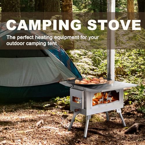 Outdoor Camping Tent Stove Portable Camping Stove Stainless Steel Stove With Chimney Pipe for Outdoor Cooking Camping BBQ ...